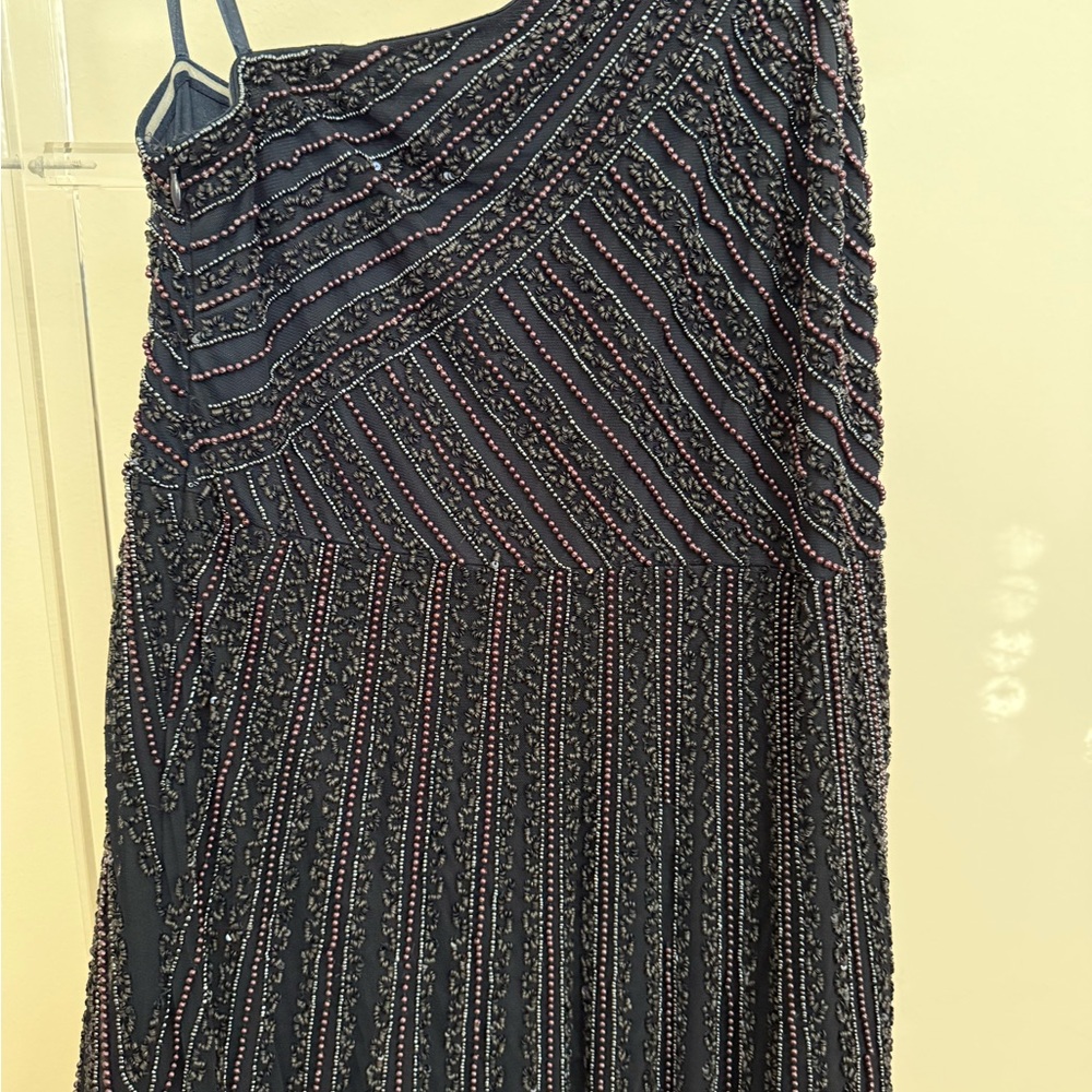 Adrianna Papell Navy One-Shoulder Gown - Picture 2 of 5